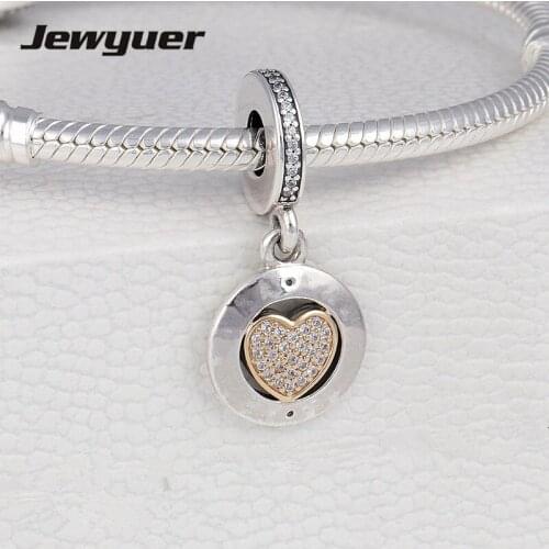 Signature Heart Charms 925 sterling silver fine jewelry with gold bow fit charm bead bracelet necklace diy For women GD109