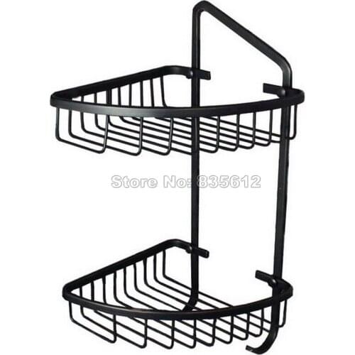 2 Tier Black Oil Rubbed Bronze Wall Mounted Bathroom Large Corner Shower Storage Basket / Bathroom Shelves Wba108