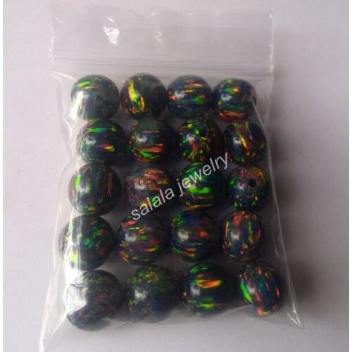 20pcs/lot Free Shipping 10mm OP32 Round Black Opal Synthetic Full Drilled Round Opal Beads for Necklace & Bracelet