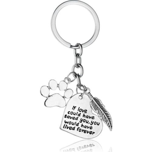 36PC If Love Could Have Saved You Pet Memorial Heart Keyrings Feather Animals Cat Dog Paw Charm Pendant Keychains Jewelry