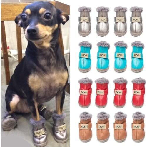 4 Pcs/set Fashion Dogs Winter Snow Boots Leather Dog Shoes For Chihuahua Waterproof Anti Slip Pet Shoes For Small Dogs - 5 Sizes