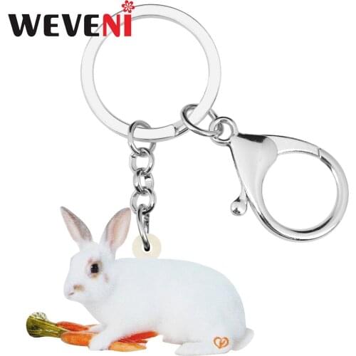 WEVENI Acrylic White Easter Carrot Hare Rabbit Bunny Keychains Pet Animal Keyring Jewelry For Women Girl Teen Bag Car Decoration