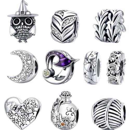 Bamoer Genuine 925 Sterling Silver Halloween Owl Original CZ silver Charm for Brand Female DIY Bracelet Jewelry make SCC1616