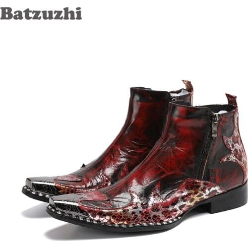 Batzuzhi Western Handmade Mens Boots Fashion Pointed Metal Tip Soft Leather Ankle Boots Men Botas Hombre, Big Sizes EUR38-46