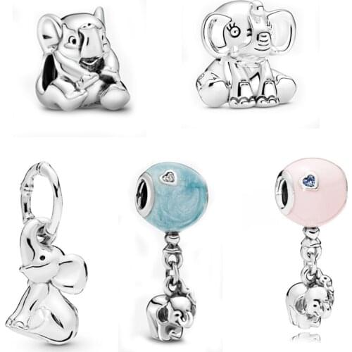 Free Shipping Authentic 925 Sterling Silver Elephant Dangle Charm Fit Original Pandora Bracelet For Women DIY Jewelry
