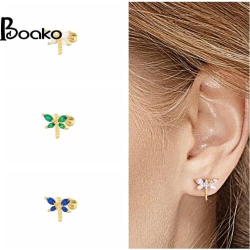 BOAKO Dragonfly 1pcs 925 Sterling Silver Earrings For Women Stud Earrings Vintage Jewelry Ear Piercing Mom Gift 2021 Trend