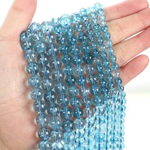 Natural Stone Beads Lake Blue Quartz Crystal Charm Round Loose Beads for Jewelry Making Needlework Bracelet DIY Strand 4-12 MM