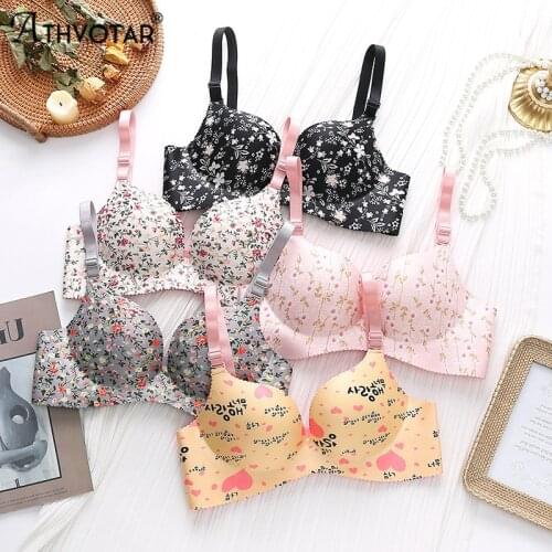 ATHVOTAR Push Up Bra Sexy Wireless Bras One Piece Lingerie V Neck Gather Brassiere Half Cup Bralette Womens Flower Underwear