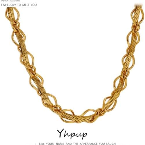 Yhpup Stainless Steel Snake Chain Necklace Statement Texture Metal 18 K Collar Necklace Accessories бижутерия для женщин Gift