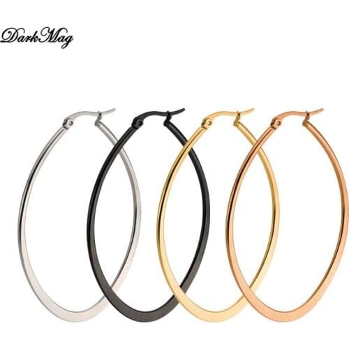 DarkMag Gold Silver Black Color Wide Oval Hoop Earrings for Women Minimalist Earrings Hoops Morden Stainless Huggie Earrings