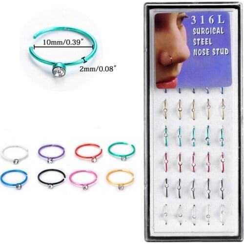 40pcs 12G Stainless Steel Septum Nostril Nose Hoop Ring Unisex Cubic Zircon Labret Lip Piercing on Earrings Body Jewelry