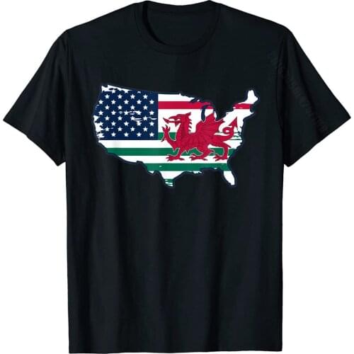 Wales T-Shirt USA Flag Welsh Red Dragon Cymru Ancestry Expat Printed On Tees Cotton Men T Shirts Printed On Slim Fit