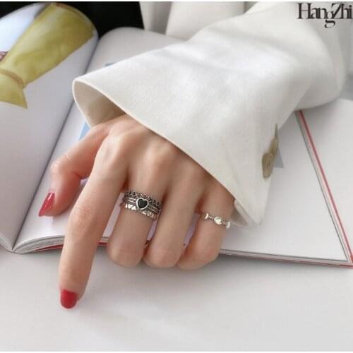 Hangzhi Summer Hot Width Rings for Women Couples Vintage Trendy LOVE Heart Multilayer Thai Jewelry Party Gifts
