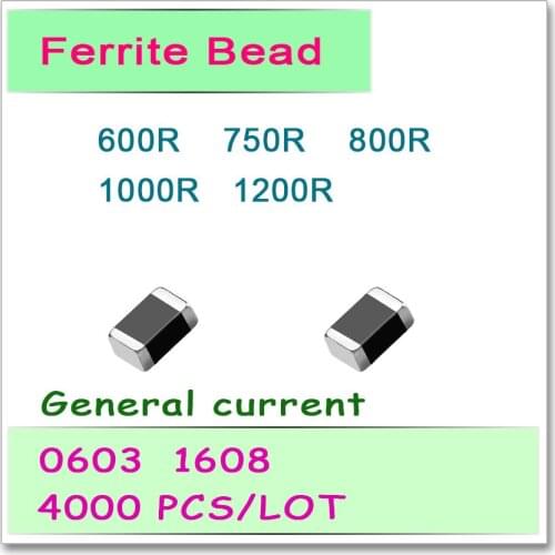 JASNPROSMA 0603/1608 100MHZ 4000PCS General current SMD Ferrite Bead 600R 750R 800R 1000R 1200R 25% Bead OHM FB New High quality