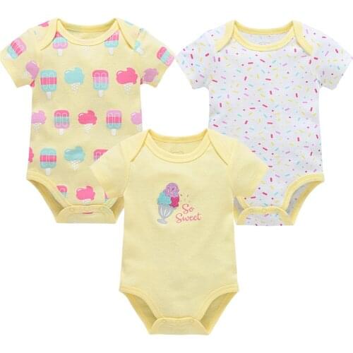 3 pcs/set Summer Baby Bodysuit Short Sleeve 100% Cotton Cartoon Print Body bebe Clothes 0-12 Months Infant Toddler Overalls