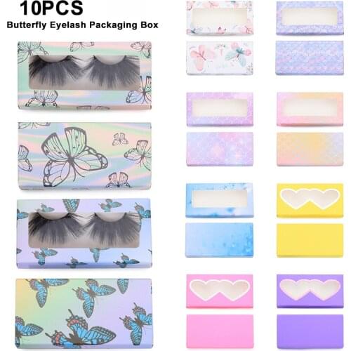 10pcs/set Eyelash Packaging Box Portable Butterfly Mink False Eyelash Container Makeup Storage Lash Box Makeup Tool Accessories