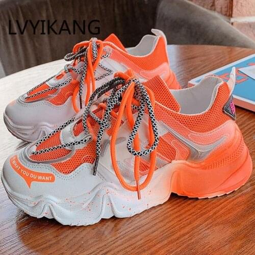 Sneakers Fashion Women Shoes Blue Orange Mesh Casual Shoes Woman Trainers Lace-Up Platform Sneakers Women Vulcanize Shoes