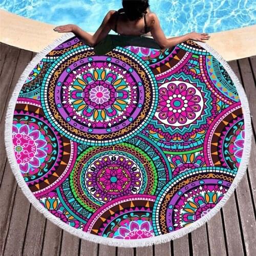 Summer Round Beach Towels Geometric Mandala Circle Bath Shower Towel With Drawstring Storage Bag Yoga Mat Blanket toalla playa