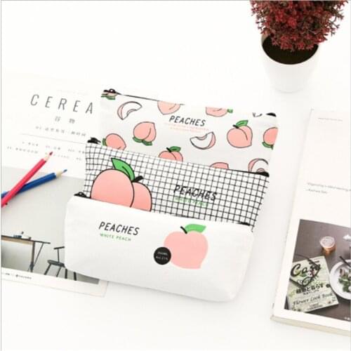 Lovely Peaches Pencil Case Kawaii Large Capacity Pencilcase School Pen Case Supplies Pencil Bag School Box Pencils Pouch