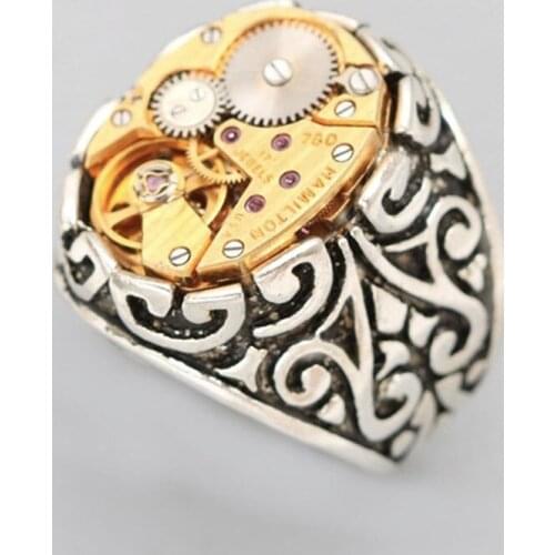 Mens Hip Hop Steampunk Mechanical Gear Rings Vintage Punk Precision Engineering Clock Gear Wheel Design Rings Unique Couple Gift