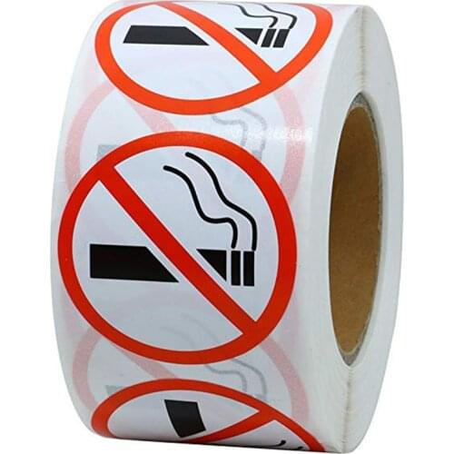 500 Pcs 1 Inch 'NO SMOKING' Sign Tips Warning Logo Stickers Rolls Car,office,family,school Decorative Label Stickers No Smoking