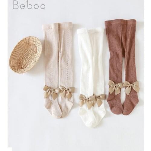 Baby Socks 2021 Spring And Summer New Korean Style Hollow Pantyhose Combed Cotton Bow Princess Tight Socking Childrens Socks