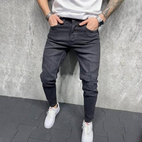 2021 New Mens Jeans Solid Color Casual Slim Feet European and American Style Mens Wash jeans Trousers