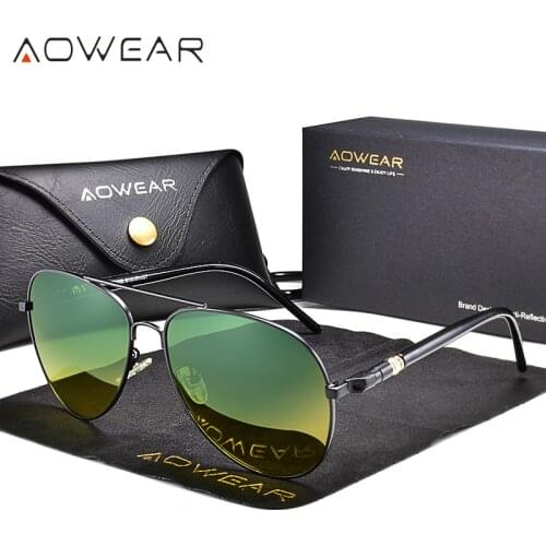 AOWEAR Day and Night Vision Glasses for Driving Goggles Male HD Classic Pilot Yellow Polarized Sunglasses for Men Women Shades
