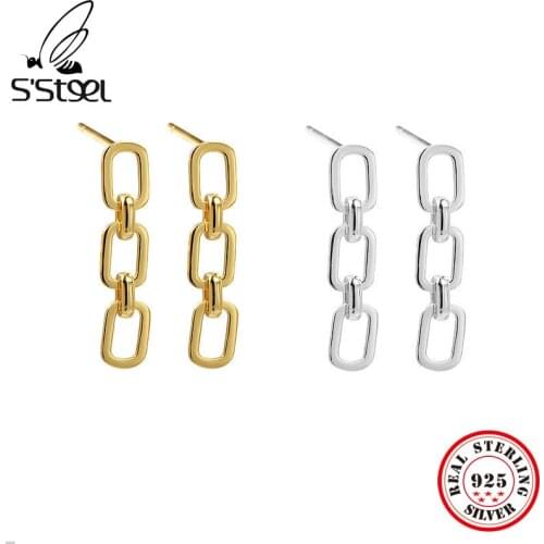 SSTEEL Chain Stud Earrings Gift For Women Sterling Silver 925 Earring Trendy Geometric Punk Earings Unusual Design Fine Jewelry