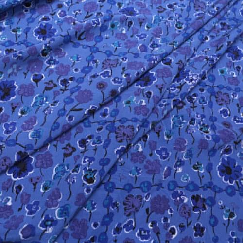 140CM Wide 16MM Blue Floral Print Silk Crepe de Chine Fabric for Summer Dress Jacket Pants B257