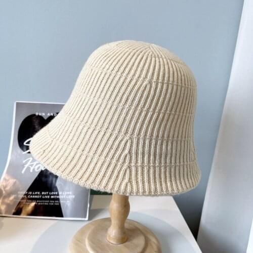 Hot Selling Hats For Women Spring Autumn Hat knitting Bucket Hat Dome Wide Brim Windproof Solid Color Unisex Adult Cap Female