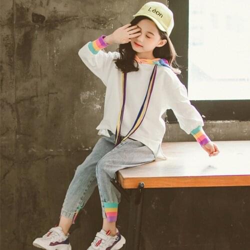 2019 Girls Tracksuits Sets Autumn Kids Sports Suits Casual rainbow Hoodies & Pants Sets For Girl Clothing Children Sportswear