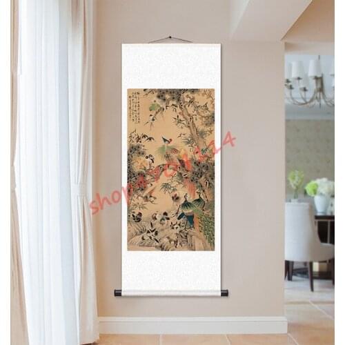 Hundred Birds Chaofeng Silk Scrolls Hanging Paintings, Fine Crafts, Decorations, Collections