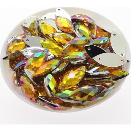 Topaz AB Color 200pcs 7x15mm Navette Sew On Rhinestone Flatback 2Holes Acrylic Gems Strass Crystal and Stones For Dress