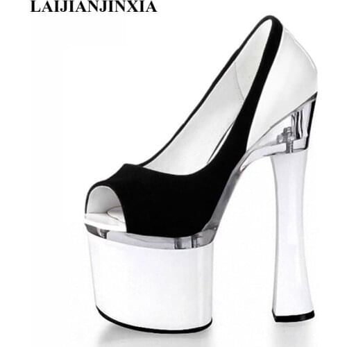 LAIJIANJINXIA Sexy Peep Toe Women Pole Dancing Pump 18cm High Heels Platform Shoes Night Club Wedding Party Dress Dance Shoes