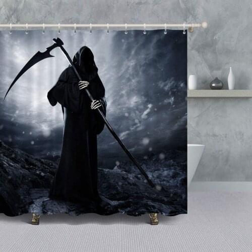 Halloween Decoration Gothic Decor Scary Skull Ghost with Reapers Scythe Bathroom Waterproof Shower Curtain Durable Fabric Crea