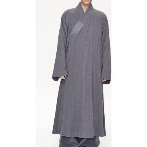Unisex WIDE Bottom Cotton&linen zen monk suits meditation robe Summer&Spring lay gown buddhist martial arts uniforms gray