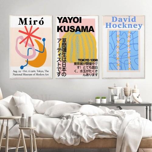 Yayol Kusama Exhibition Gallery Posters Prints Hockney Abstract Line Canvas Painting Miro Wall Art Pictures For Livingroom Decor