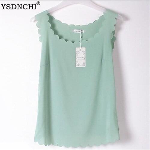 YSDNCHI Chiffon Top Sleeveless Camis Solid Summer Tanks Candy Color Tees Women Camisole Wavy Edge