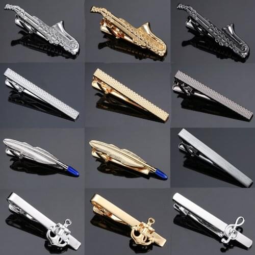 Aircraft Tie Clip New Fashion Jewelry Music Style Crystal Saxophone tie clip mens Wedding Shirt Tie badge pin Cufflinks Gift