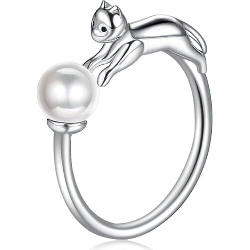 ZEMIOR Authentic S925 Silver Vintage Rings Creative Kitten Holding Ball Tail Animal Ring Send Girl Friend Wife Best Selling