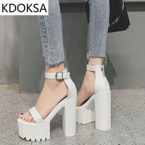 Womens Sandals 2021 Simple Fashion Sexy Waterproof Platform Word Hollow Buckle Thick High Heels Catwalk Nightclub Shoes