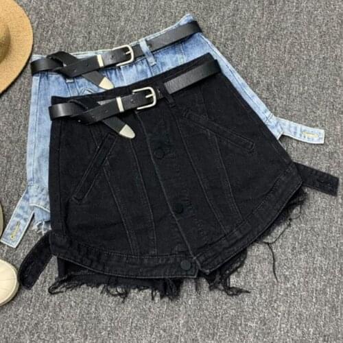2021summer fake two denim shorts skirt women high waist single breasted wide leg jeans shorts