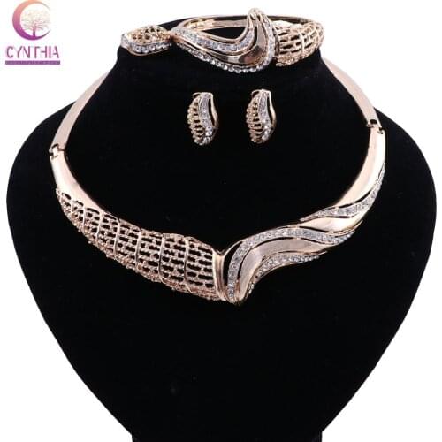CYNTHIA Bridal African Beads Jewelry Sets For Women Gold Color Crystal Necklace Earrings Bracelet Ring Accessories