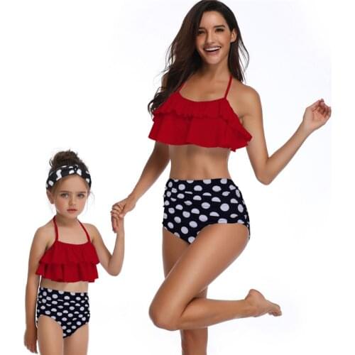 Female Swimsuit One Piece Mother Daughter Swimsuit New Family Matching Bathing Suit Sexy Ruffle Swimwear Women Kids