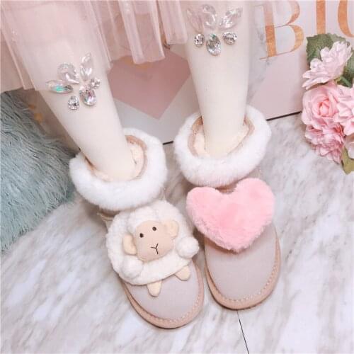 Winter new handmade leather warm wool blended womens boots cute three-dimensional doll doll short tube snow cotton shoes