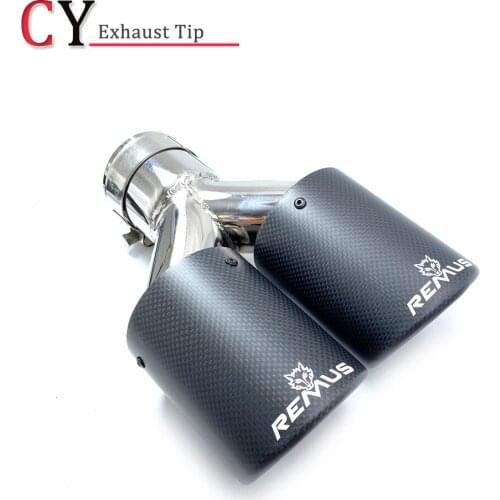 1 Piece Y Style Model Dual Matte Carbon Fiber+Stainless steel Universal Auto Exhaust Tip Double Muffler End Pipe With Remus Logo