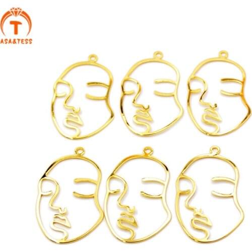 10 pcs Gold Plated Face Charm Bright Polished Finish Pendants brass wire charms Modern Sleek Portrait Design for Earrings DIY