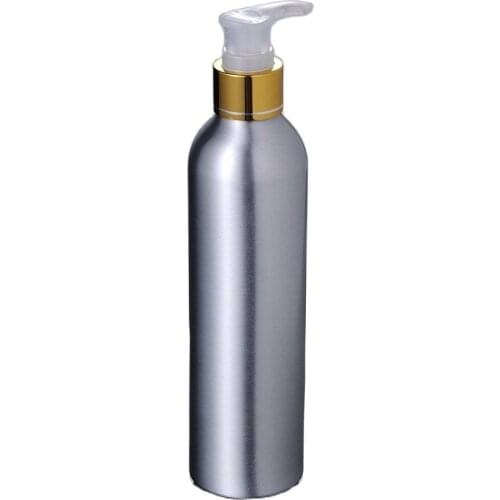 250ml Aluminium bottle bottle with gold press pump lotion emulsion serum foundation shampoo liquid skin care packing