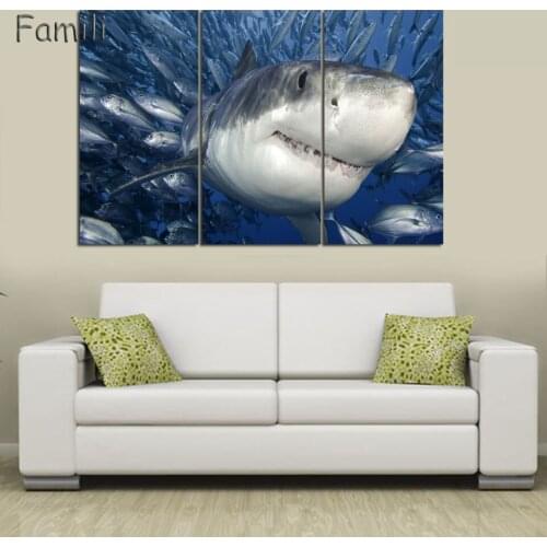 3 Panels Canvas Painting HD Ocean Shark Picture Modern Home Wall Art Decoration Print Painting For House Decorate Unframed